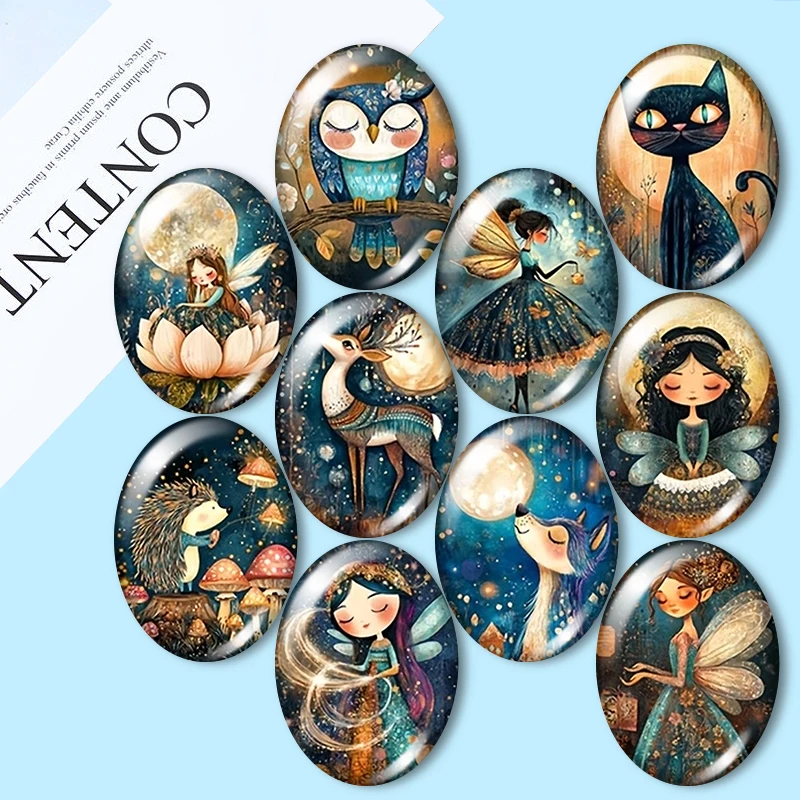 Watercolor Creative Dreamy  10pcs mixed 13x18mm/18x25mm/30x40mm Oval photo glass cabochon demo flat back Making findings