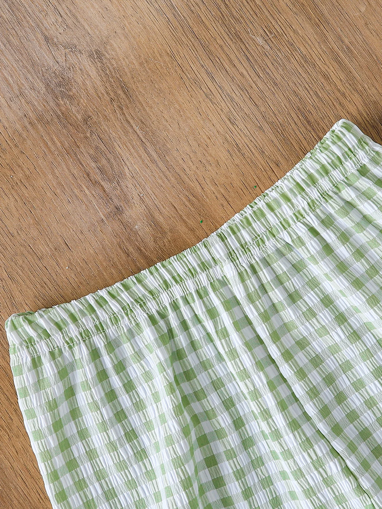 2-teiliges Sommer-Set für Mädchen mit grünem Gingham-Rüschenmuster, ärmelloses Oberteil + Shorts, süßer, lässiger Stil, Alltags-/Outdoor-Bekleidung, 1–6 Jahre, atmungsaktiv – Detail 6