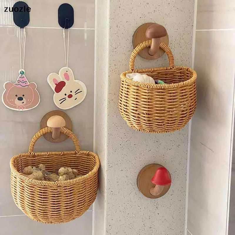 1PC Wall Hanging Basket Boho Style Hand-Woven Hanging Storage Baskets Kitchen Ginger Garlic Scallion Egg Fruit Storage Box