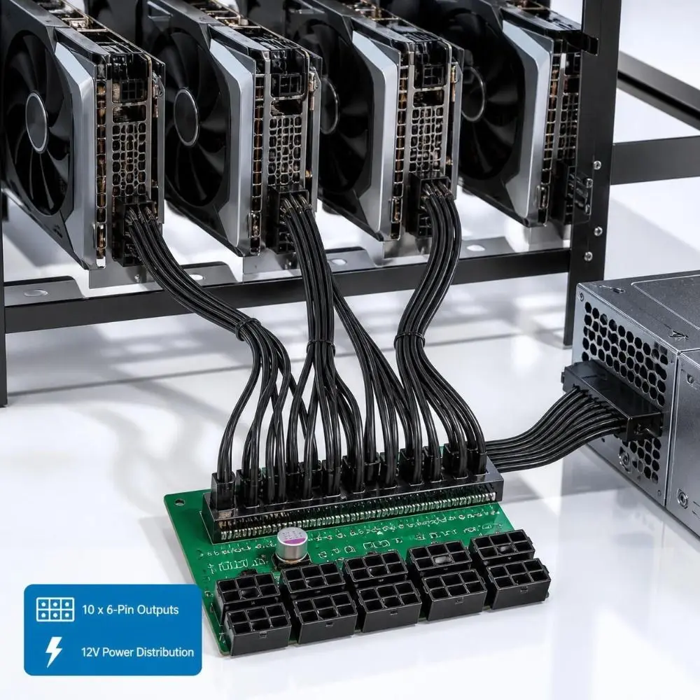 12V Output Server Power Supply Board 10 Port Durable Breakout Module 6PIN Connector Server PSU Adapter Server PSU Conversion