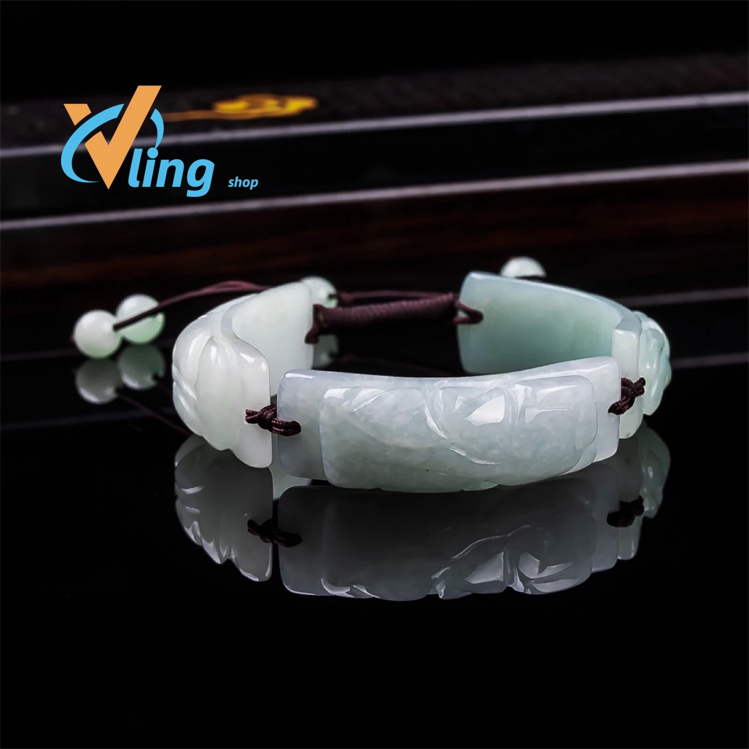 Chinese Style Carved Jade Bangle Adjustable Braided Cord Natural  Bracelet Elegant Gemstone Ornament Gift for Female Daily Wear