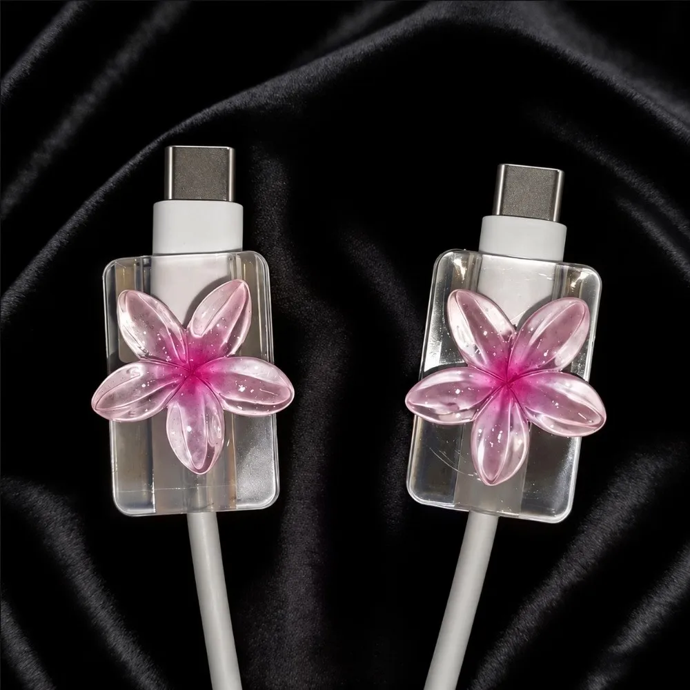 Plumeria Flower Charging Cable Protector Anti-Break Anti-Fray Cable Saver Cover Phone Charger Protective Sleeve