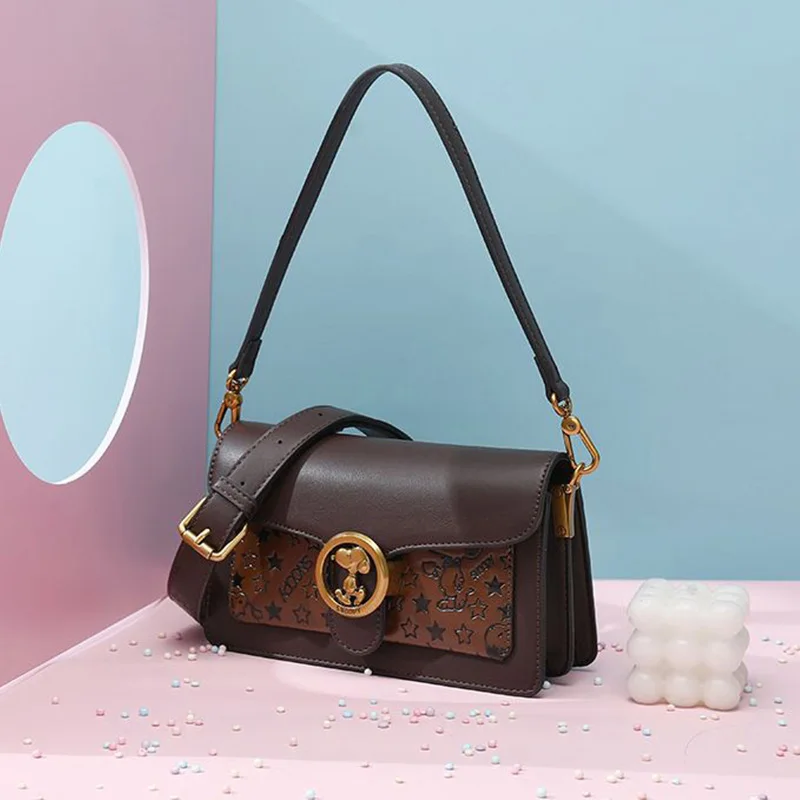 

Kawaii Snoopy женская сумка через плечо с героями мультфильмов, кожаные сумки на плечо, женская сумка-седло высокого качества под мышками для уличных покупок