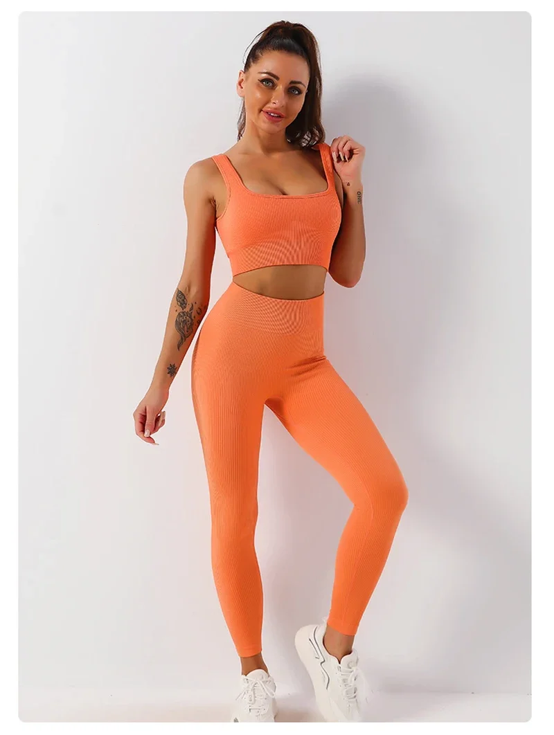 

New 2Pcs Women Sports Set Seamless Yoga Set Fitness Suit Gym Leggings Bra Workout Sportswear Active Wear Gym Clothing