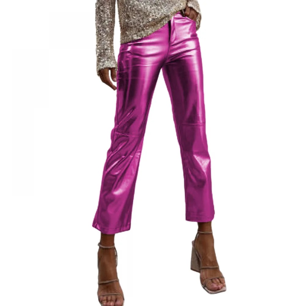 

Женские блестящие брюки металлик, женские голографические блестящие брюки, женские брюки для рейв-танца, укороченные брюки