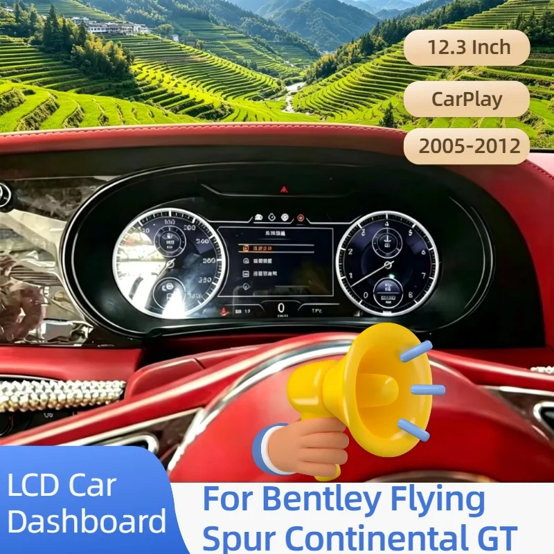 CarPlay Auto Car Dashboard 12.3Inch For Bentley Flying Spur Continental GT2005-2012 Meter Digital Instrument Cluster Speed Panel