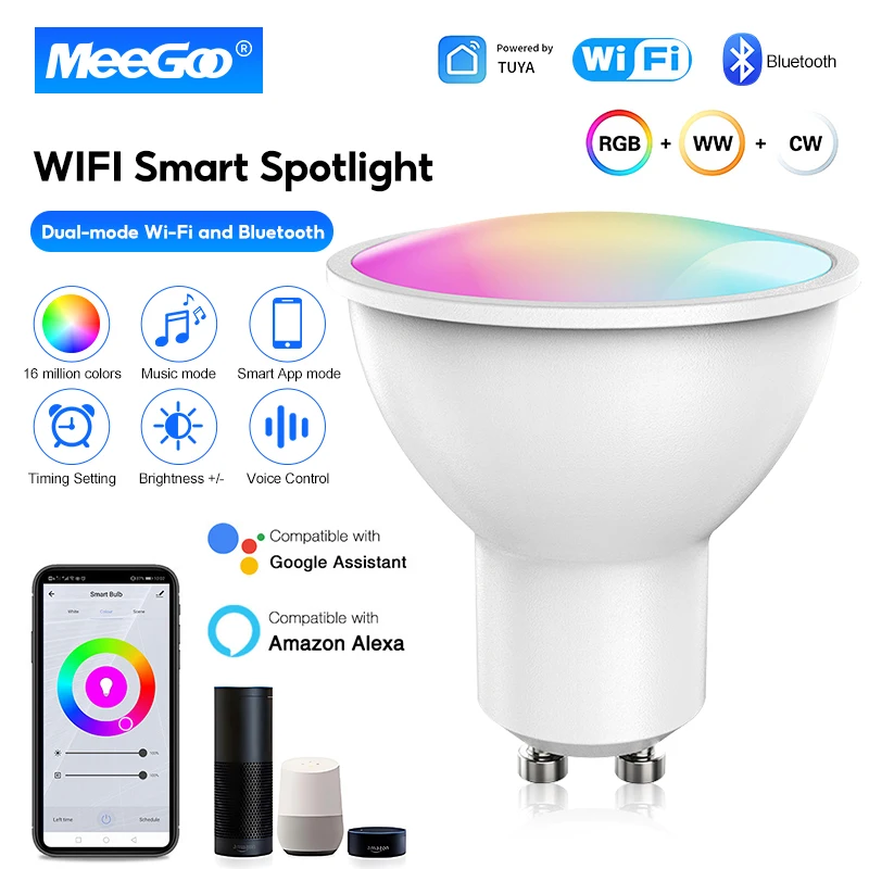 

Умная светодиодная лампа Tuya ZigBee/WiFi GU10 RGB+C+W, диммируемая, с управлением через приложение Smart Life, голосовое управление Alexa и Google, для дома, новинка