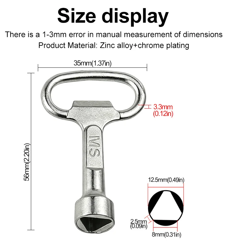 Tap Water Valve Triangle Wrench Chassis Cabinet Door Elevator Door Lock Valve Key Multi-purpose Triangle Key