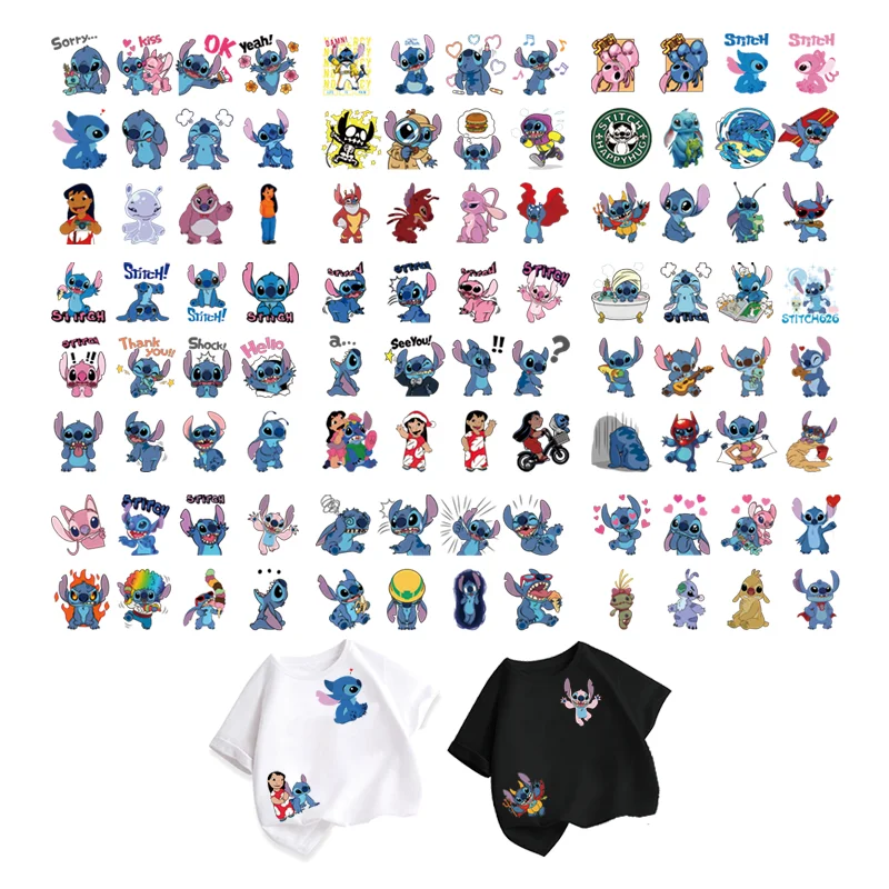 12pcs/lot kawaii Stitch Clothing thermoadhesive patches stripes appliques DIY children printing for clothes iron on transfer