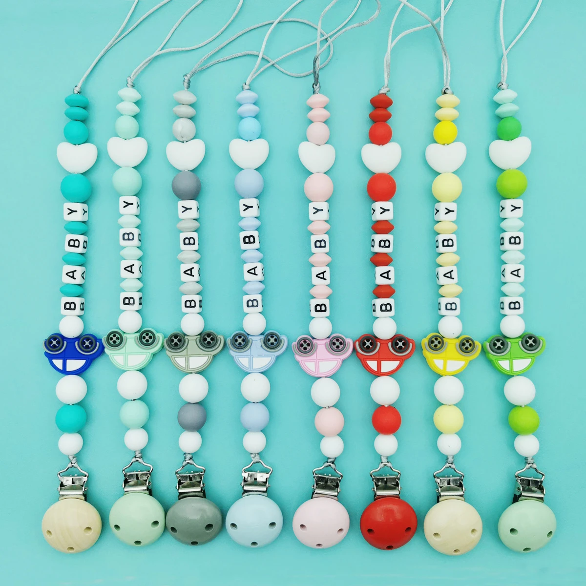 Produced by Baby Family Personalized Name Handmade Silicone Pacifier Chains  Eco-friendly Pacifier Clips Holder Chain kawaii