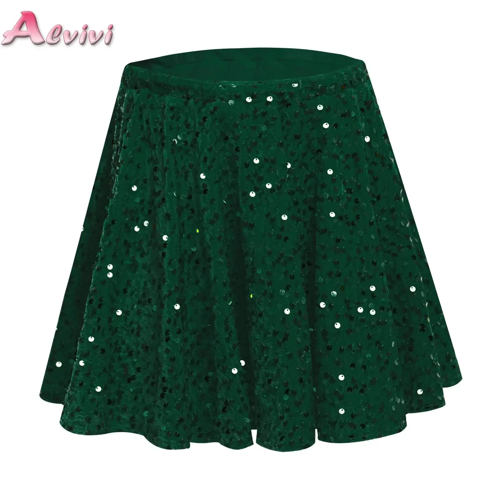 Kids Girls Glitter Sequins Velvet Skirt Ruffled Skirts Metallic Bottoms for Latin Jazz Dancing Stage Performance Ballet Costume