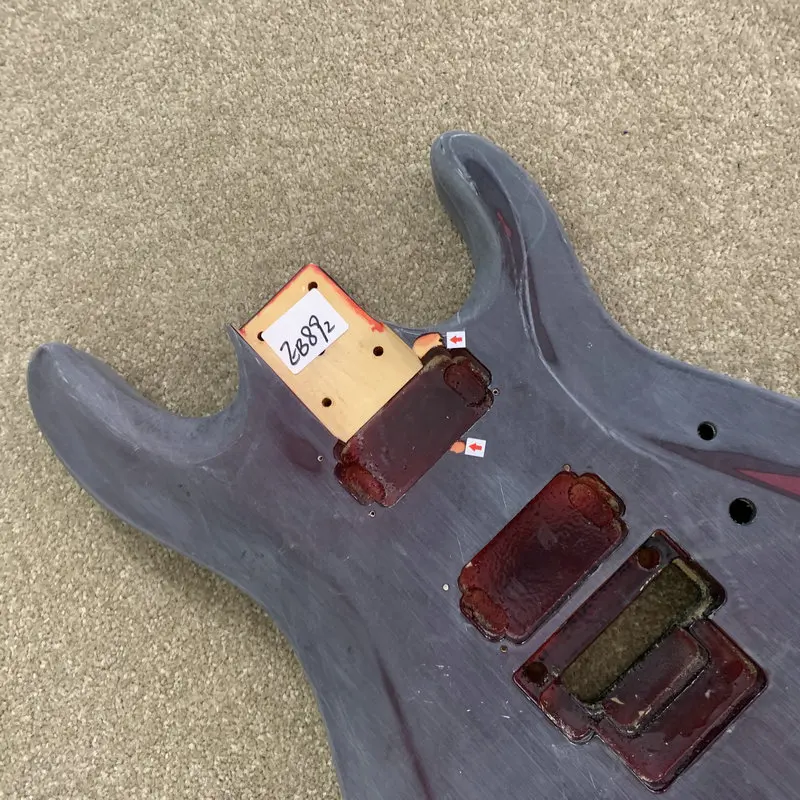 EB892 Floyd Rose Electric Guitar Unfinished Guitar Body 2 Humbucker in Solid Wood with Paint Damage Cracks for Replace DIY