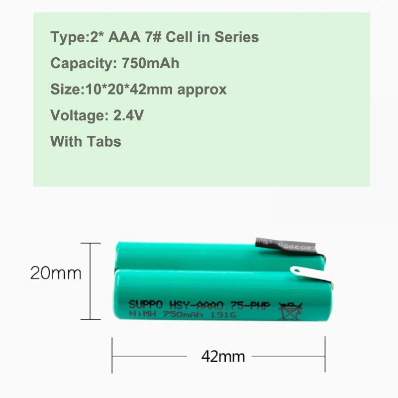 Ni-MH Battery 2.4V AAA Replacement for Philips Norelco BodyGroom 7100 BG2040/34 TT2040/32, Remington PG350 Razor, HX-6240-05