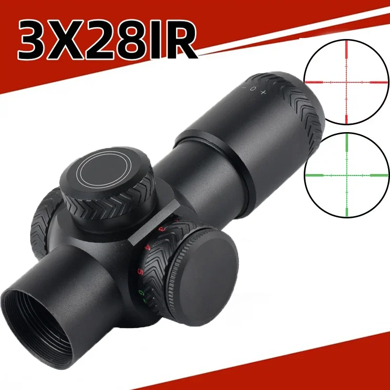 3X28IR Crossbow Short Optics Rifle Scope Compact Red Green Reticle Riflescope Outdoor Hunting Tactical Shooting Glock Gun Sight