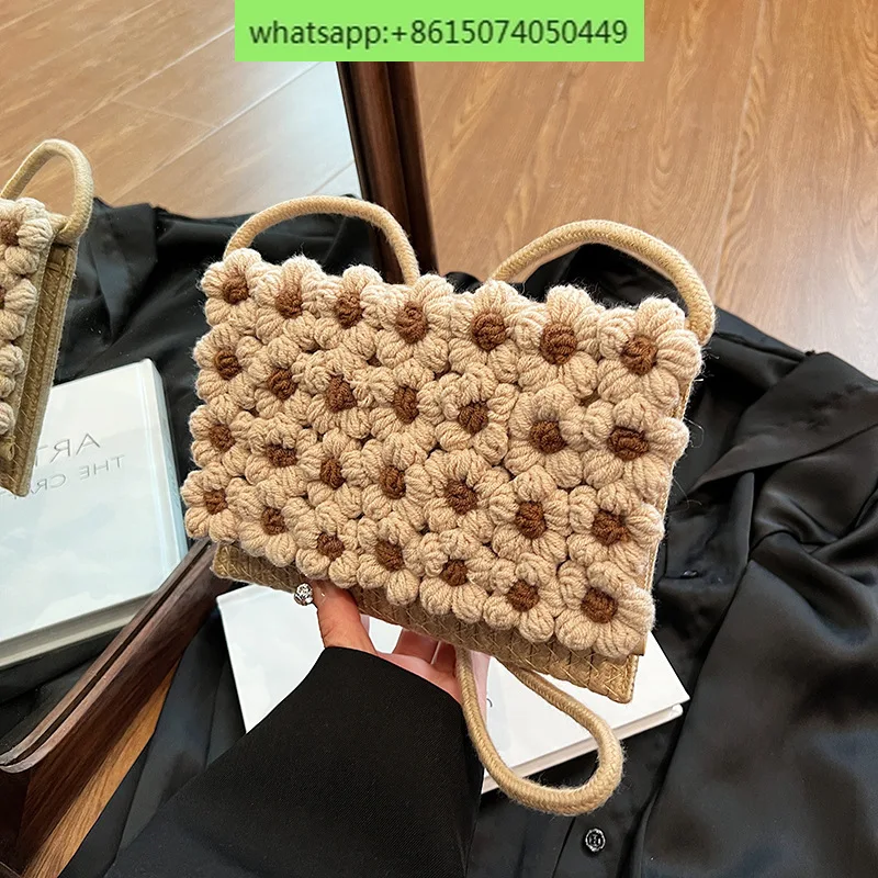 Cotton and linen woven bag, vacation beach bag, fashionable and versatile crossbody bag, small fragrant woven women's bag