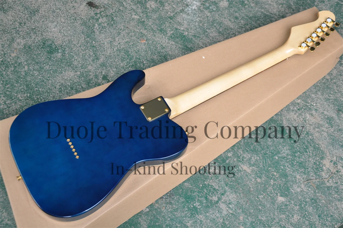 Blue Electric Guitar Flamed Maple Top Gold Bridge Rose wood Frets 22 Frets HS pickup white panel support custom