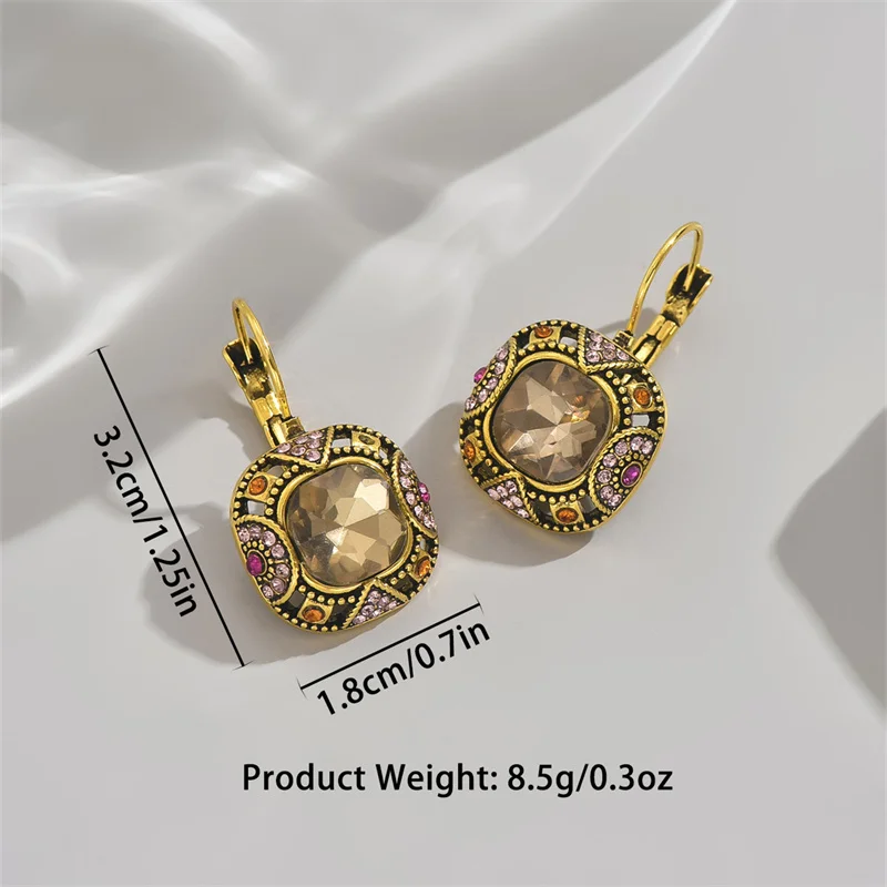 العرقية خمر الذهب اللون معدن مربع مطعمة شاحب الأصفر حجر استرخى أقراط للنساء مجوهرات