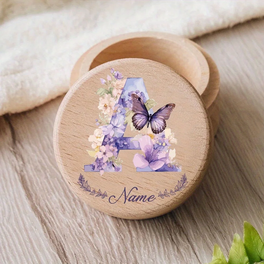 Personalized Tooth Fairy Box Custom Name Color Butterfly Pattern Wood Keepsake Box Suitable Boys Girls Teeth Storage Decor Name