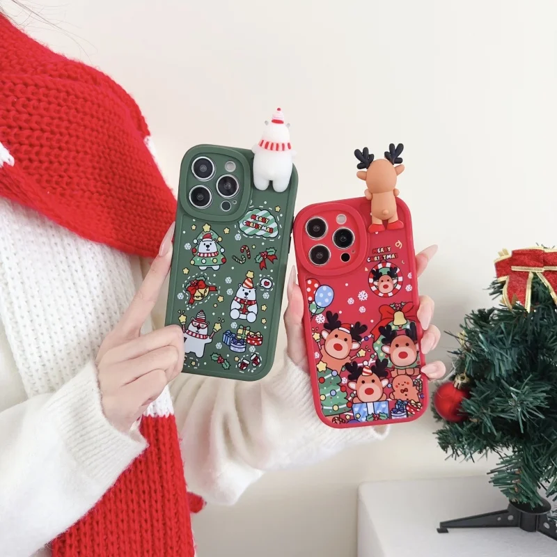 Funda de teléfono de alce de oso Polar, regalo de Navidad para iPhone X, XS, XR, 11, 12, 13, 14, 15, 16 Pro Max Plus, Santa Claus, regalo de Año Nuevo