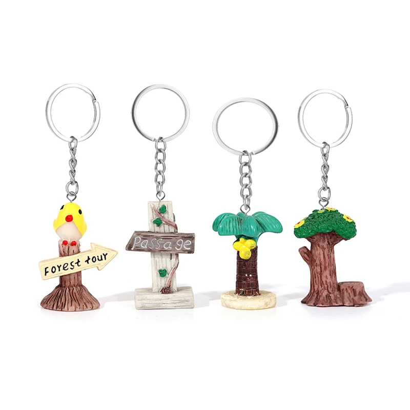 Cute Novelty Mini Coconut Tree Key Chain Women Girls Signpost Forest Tour Passage Keychain Wedding Party Kids Handicrafts Gift