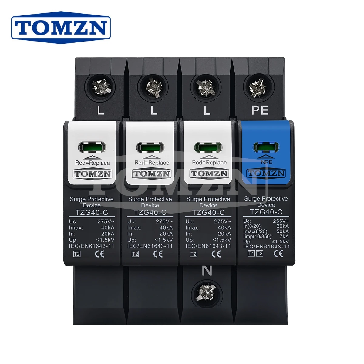 TOMZN NPE Spark Gap Based NPE Module Discharge Tube 20-50kA 220V/385V AC TT/TN-S System Lightning Arrester DPS Protector AVR