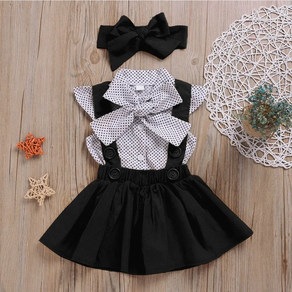 Summer Kids Newborn Baby Girl Plaid Bow T shirt+ Button Suspender Skirt Headband Outfits 2pcs Clothes Sets Toddler girl Outfit