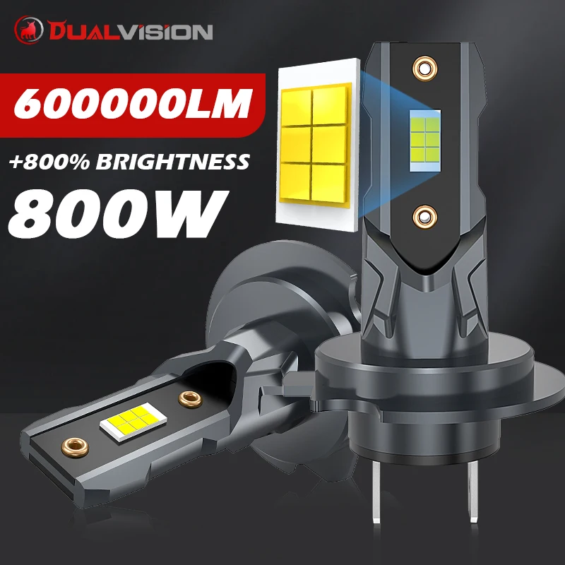 

800W 600000LM H7 LED CANBUS Light Mini Head Lamp 1:1 Size Wireless H7 Car LED Headlight Bulbs Error Free with Fan 6000K 12V