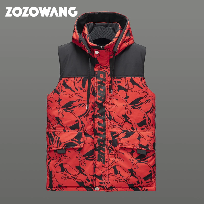 

ZOZOWANG 2023 Cotton-Down Padded Vest Jacket Men Autumn Winter Warm Sleeveless Camouflage Male Windproof Casual hooded Waistcoat