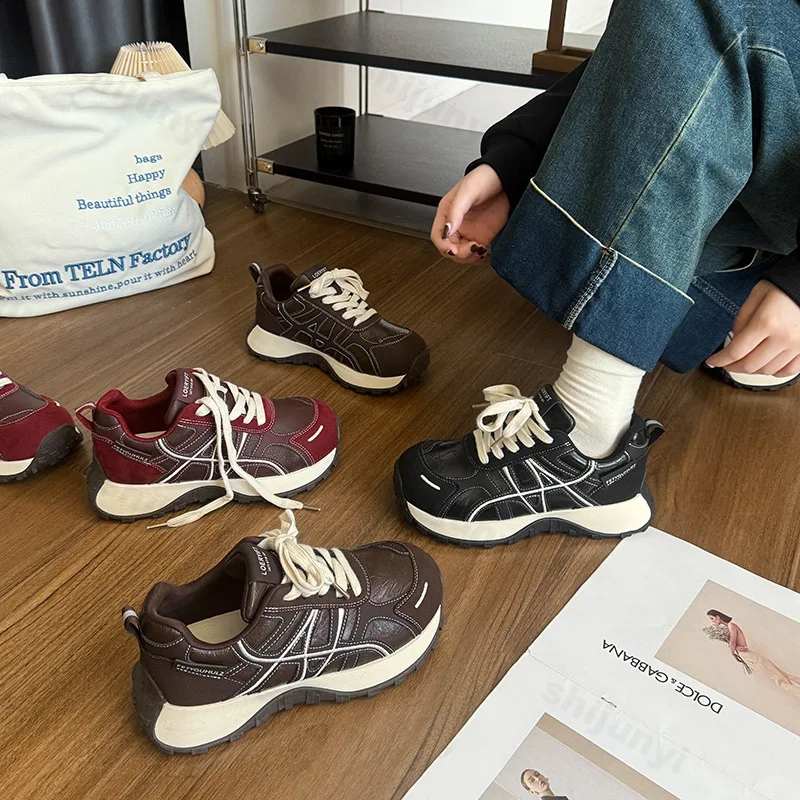 

Fashion Women's Casual Shoes Autumn New Outdoor Non Slip Platform Sneakers Height Increase Comfortable Lace Up Vulcanized Shoes