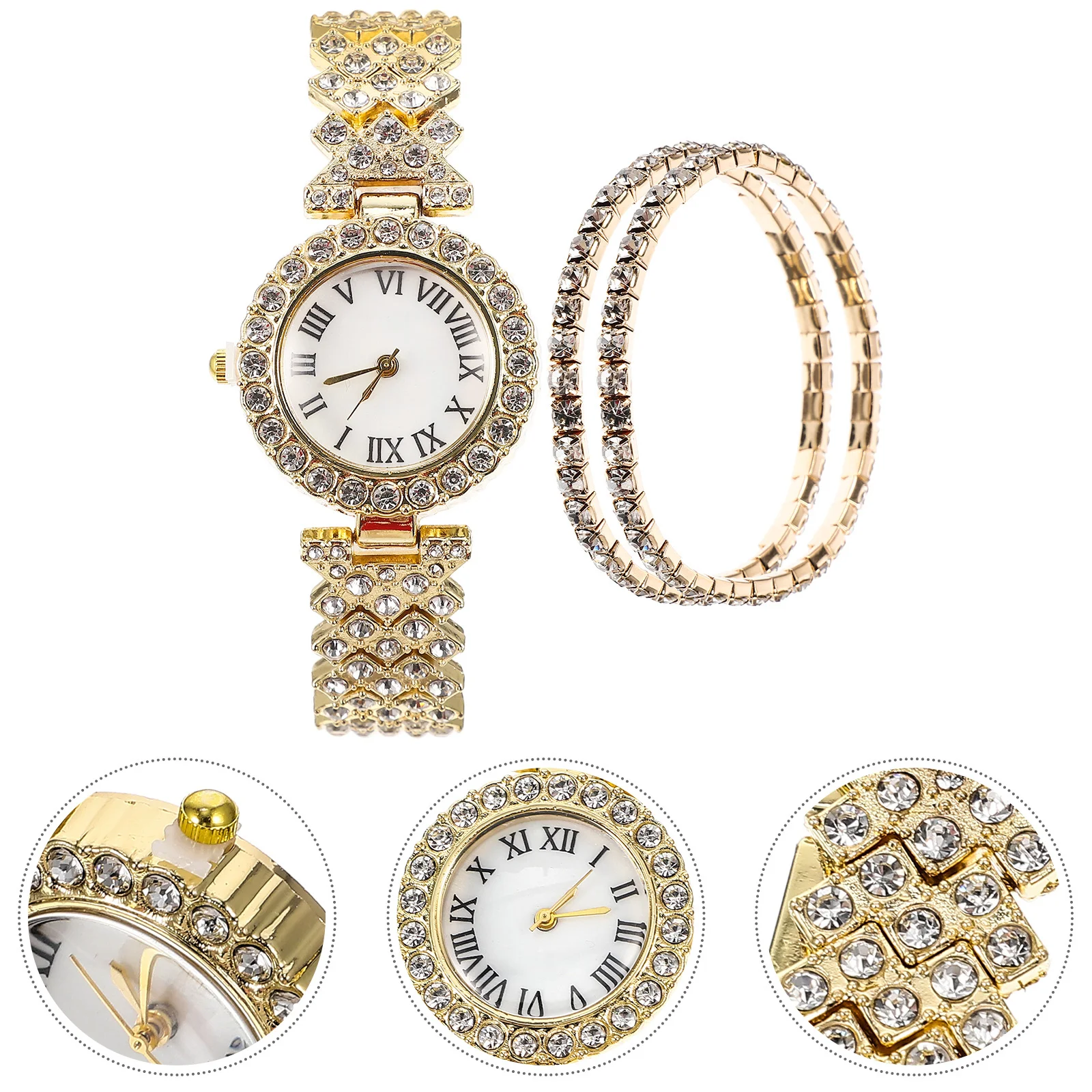 

2Pcs Lady Watches with Bracelet Stylish Shiny Quartz Watch for Girls Lightweight Comfortable Wear Trendy Design