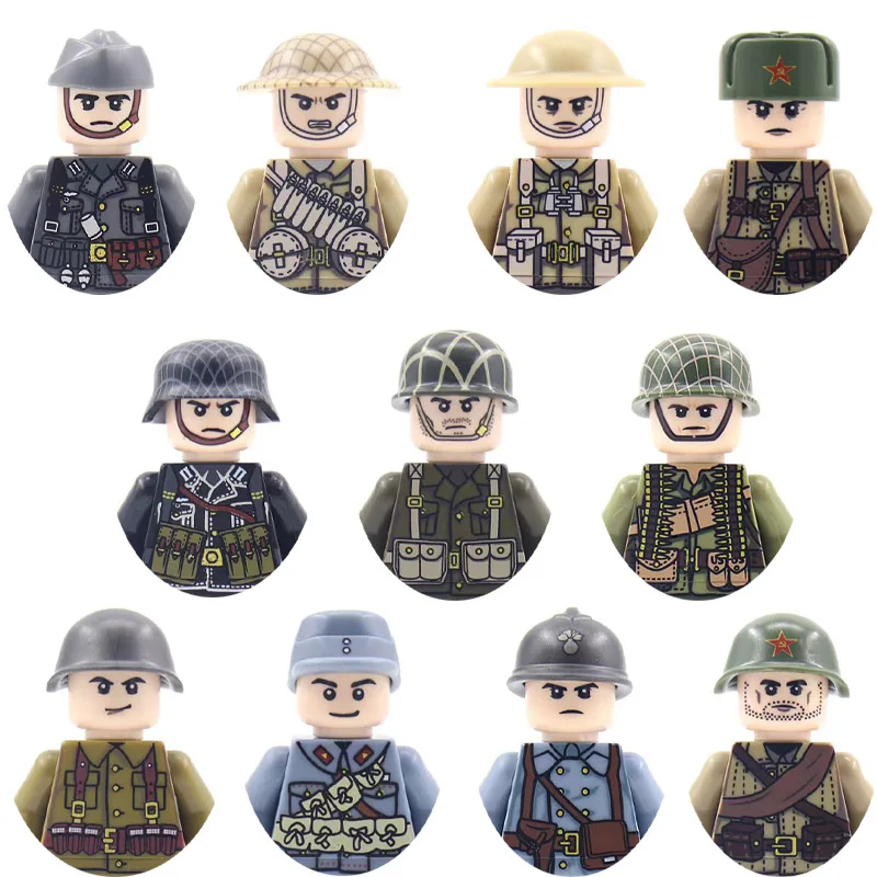 MOC Military British Soviet US French German Soldier Building Blocks Army Figures Weapons Mini MOC Model Bricks Toys Kids Gifts