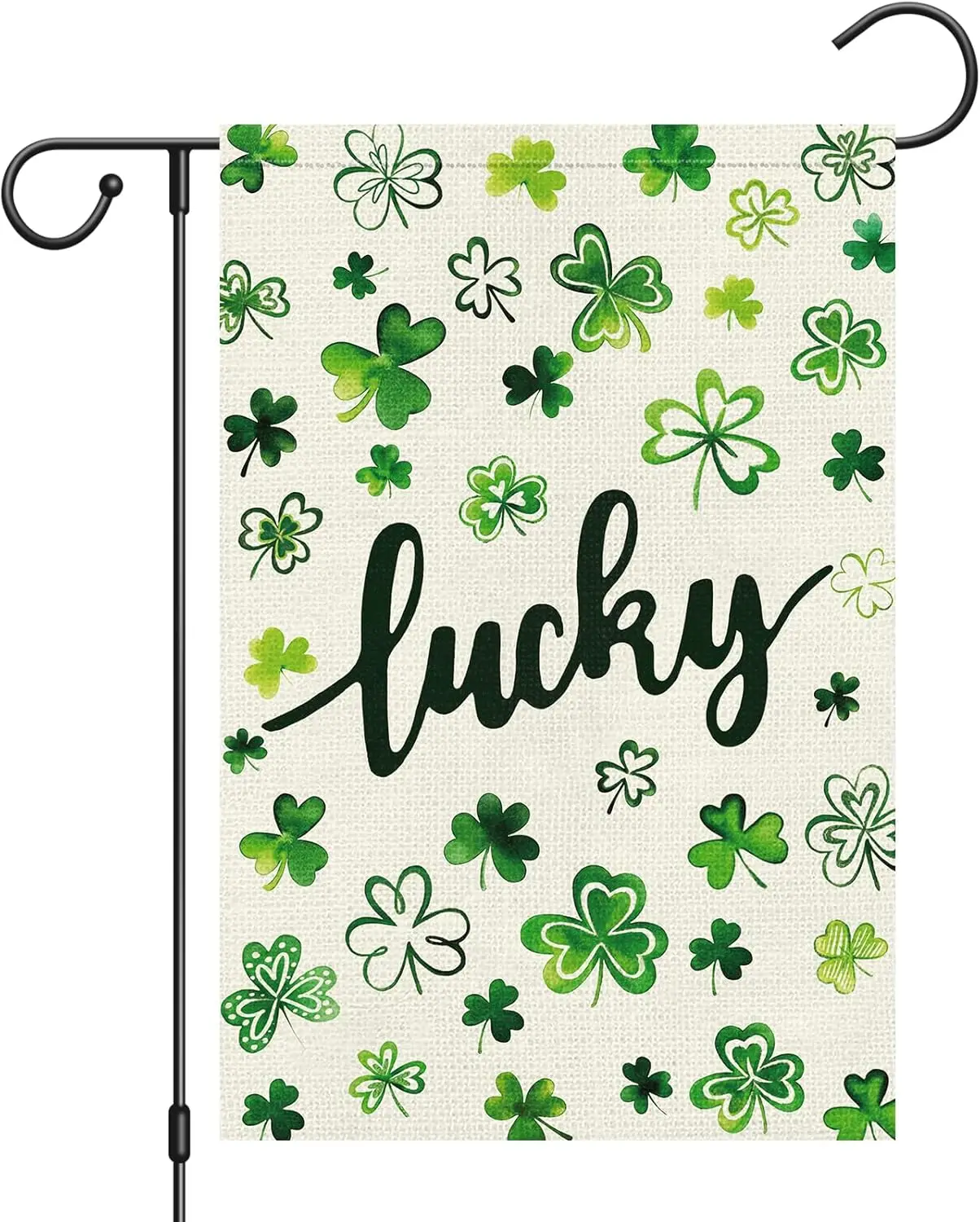 Heyfibro Lucky St. Patrick's Day Garden Flag 12x18 Double Sided Burlap, Shamrock Clover Yard Flag for Spring Seasonal Ir AAS