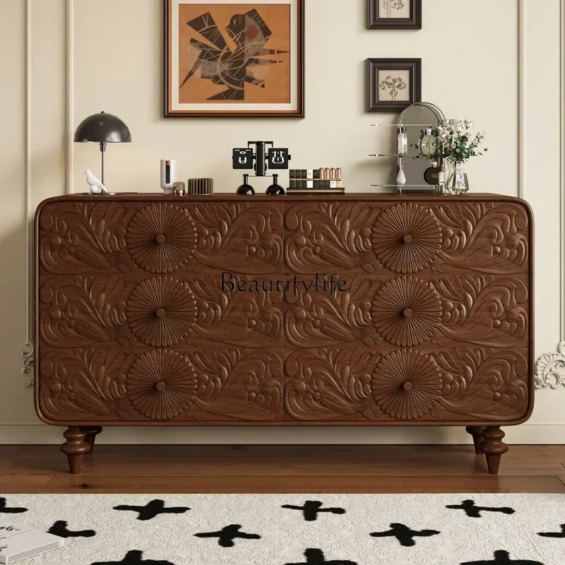 

D06solid wood multi-functional locker, living room decoration partition integrated retro old carving cabinet