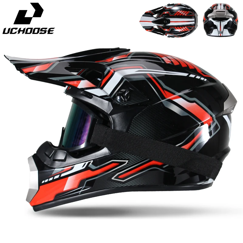 Uchoose Motocross Helmet Adult Full Face Off Road Motorcycle Helmet with Goggles for Dirt Bike ATV MTB Racing Protective Helmet