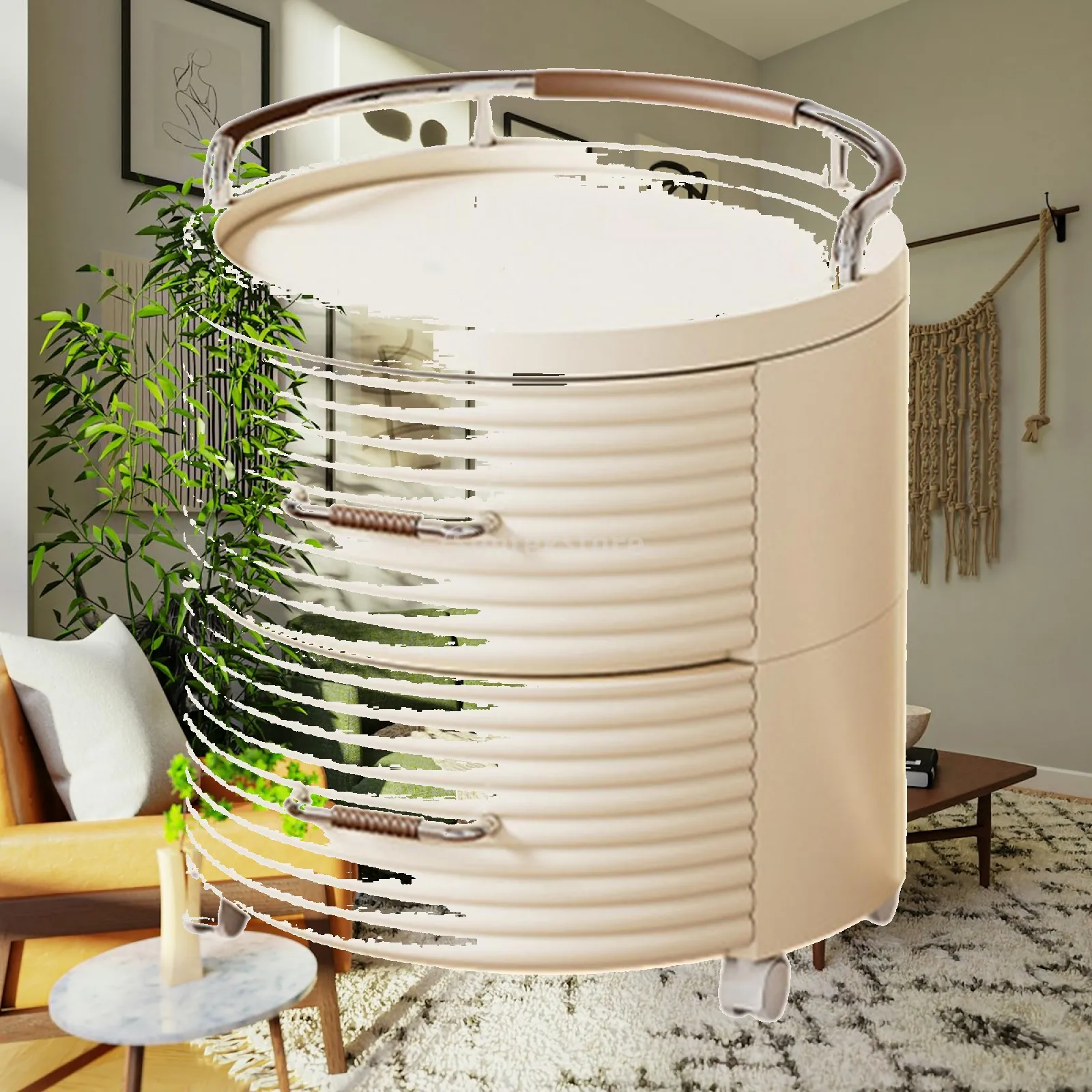 Bedside Table Dustproof with Wheels Movable Double Layer Minimalist Storage Container for Bedside Pantry Closet Office Bathroom