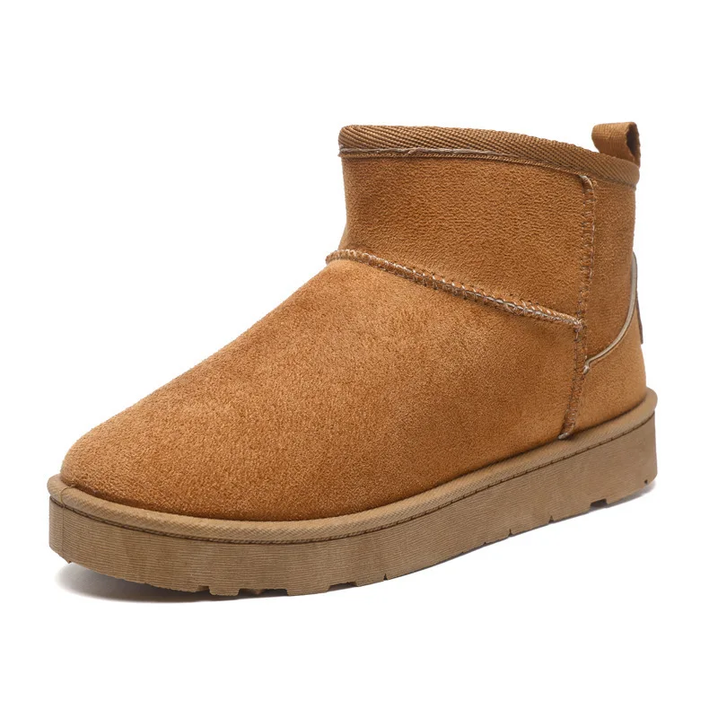 Women Ankle Snow Boots Slip On Plush Lined Warm Winter Boots Anti Slip Suede Look Short Booties Outdoor Casual Shoes