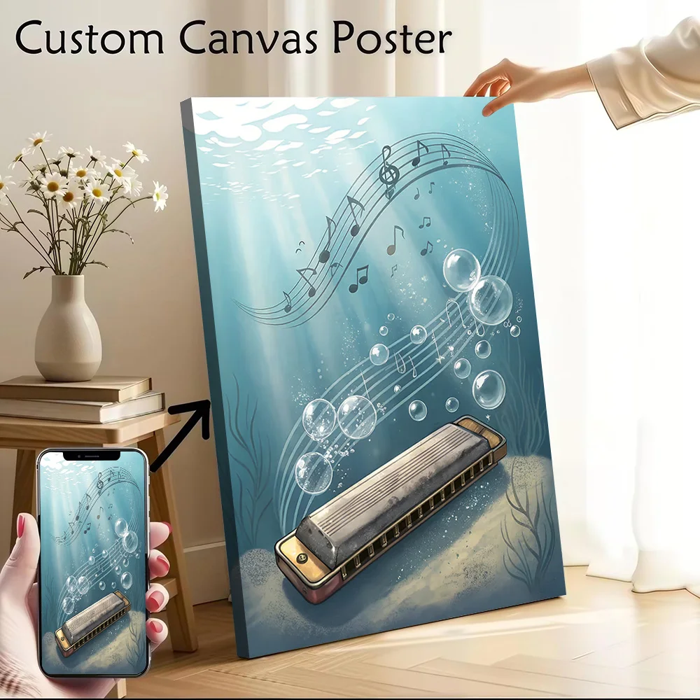 Underwater Harmonica Music Poster Customizable Printed Canvas Painting for Pictures Wall Art Home Decorations Room Decoration