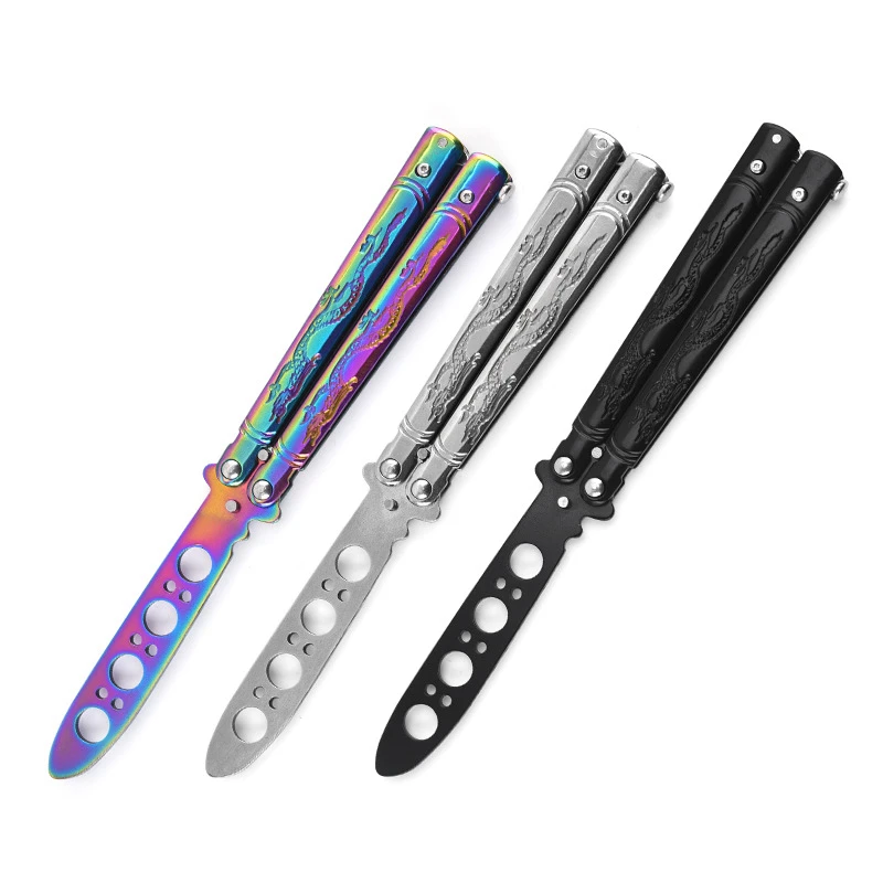Cuchillo de mariposa de práctica portátil CSGO Balisong Trainer, cuchillo plegable de bolsillo de acero inoxidable, herramienta de entrenamiento para juegos al aire libre