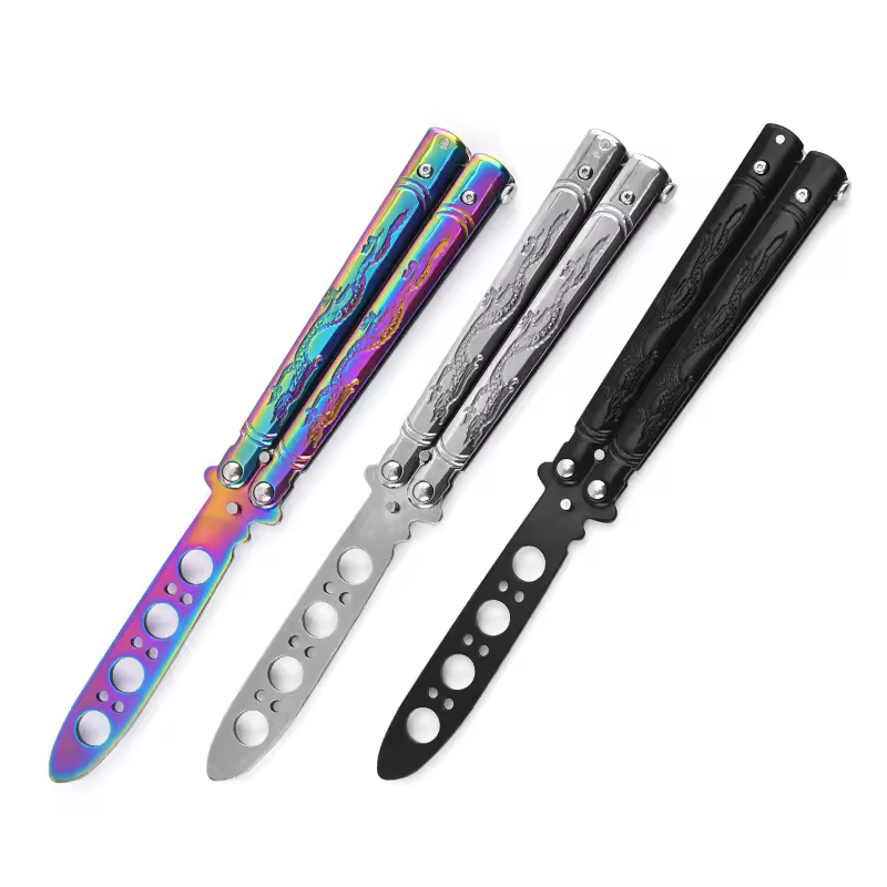 Coltello a farfalla portatile per pratica CSGO Balisong Trainer Strumento di allenamento per coltello pieghevole tascabile in acciaio inossidabile per giochi all'aperto