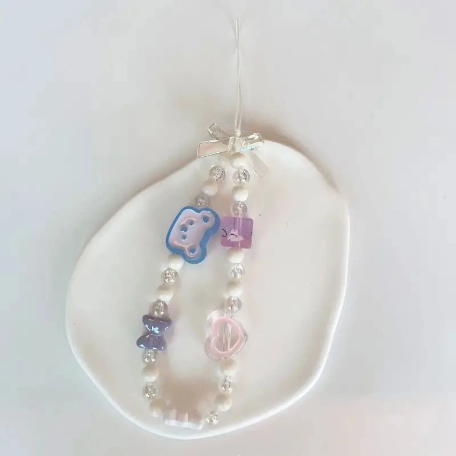 

Bear Flower Bow Beads Mobile Phone Chain AB Color Butterfly Anti-loss Mobile Phone Chain Lanyard