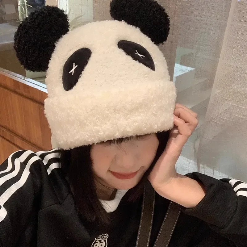 Cute Panda Ears Hats for Women Autumn Winter Warm Panama Soft Lambswool Beanie Cap Girls Cartoon Skullies Ski Hat Gorras Gifts