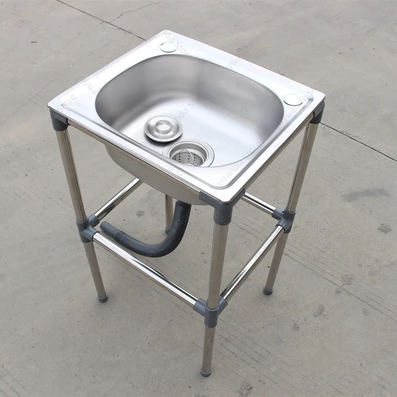 Thickened Stainless Steel Simple Wash Basin Household Single Slot Bracket Kitchen Sink Shelf Sink
