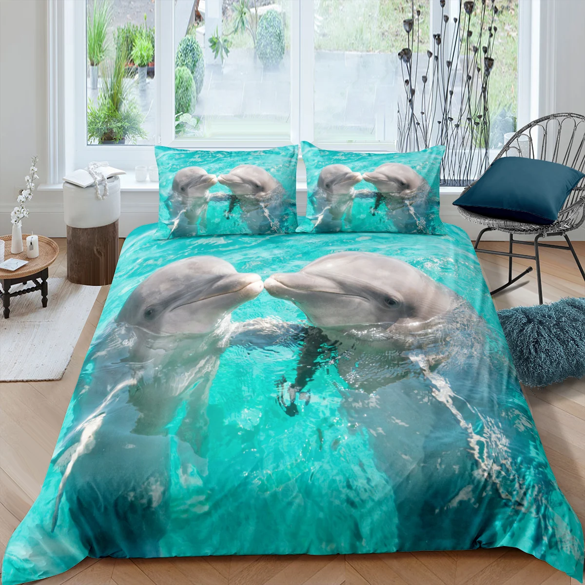 

Home Textiles Luxury 3D Dolphin Duvet Cover Set Pillowcase 2/3 Pcs Kids Bedding Set AU/EU/UK/US Queen and King Size Bedding