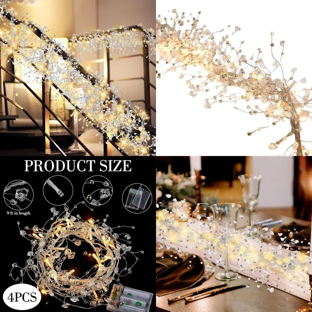 

Clear Crystal Beaded Ice Wire Garland with Lighted Wire for Christmas Tree and Holiday Decor