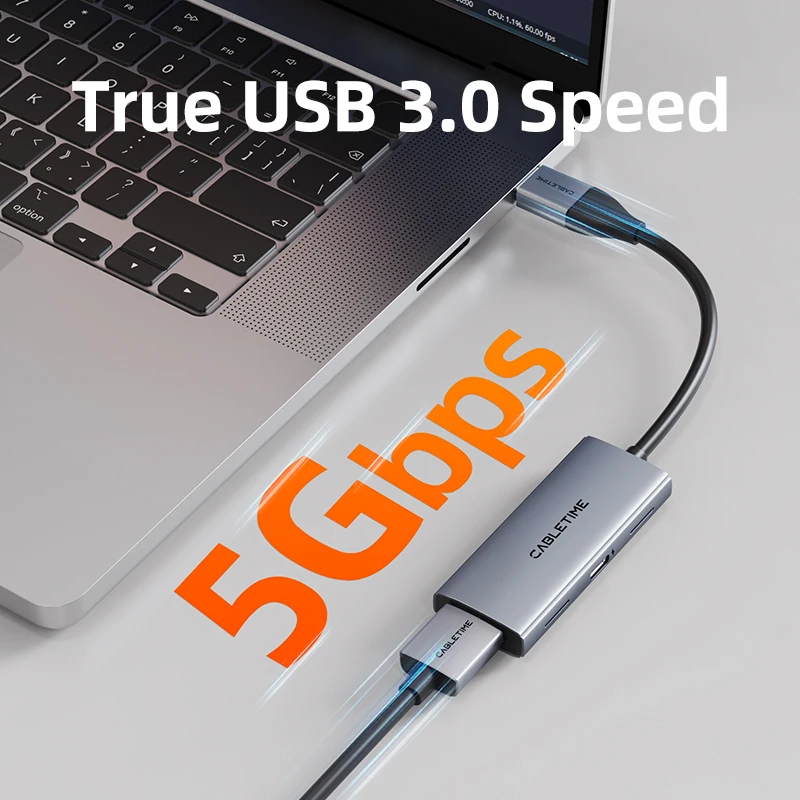 CABLETIME USB 3.0 HDMI Video Capture PD 100W 5Gbps USB A+C Aluminium 1080p Full HD voor PS5 Srteaming Switch Capture Card