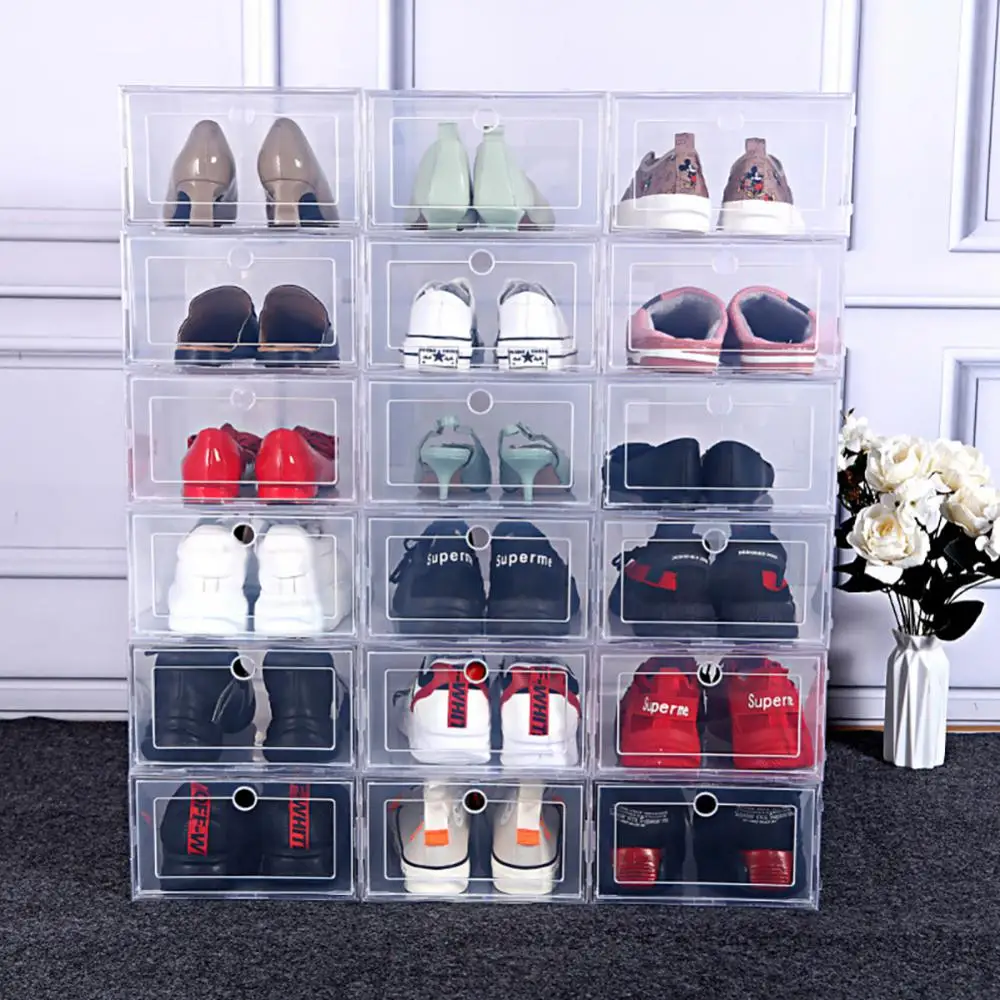 1/2/4PCS Plastic Shoe Boxes Transparent Shoe Collection Box Basketball Shoe Display Cabinet Stackable Shoe Box Cabinet Organizer