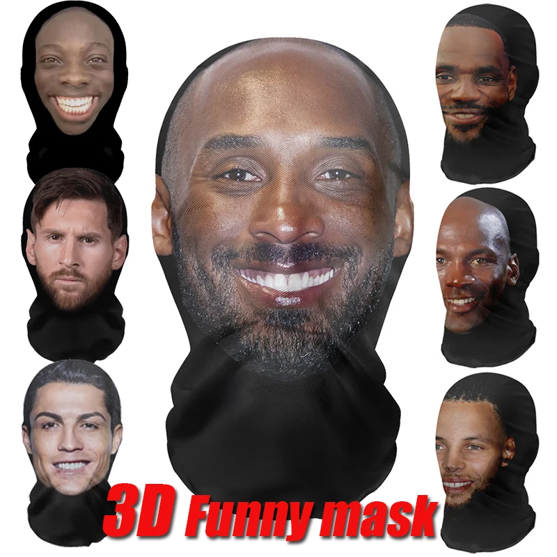 3D Pattern CR7 Messi Seamless Mask Funny Face Printed Head Scarf Famous Person Ice Silk Sunscreen Head Mask Halloween Cosplay