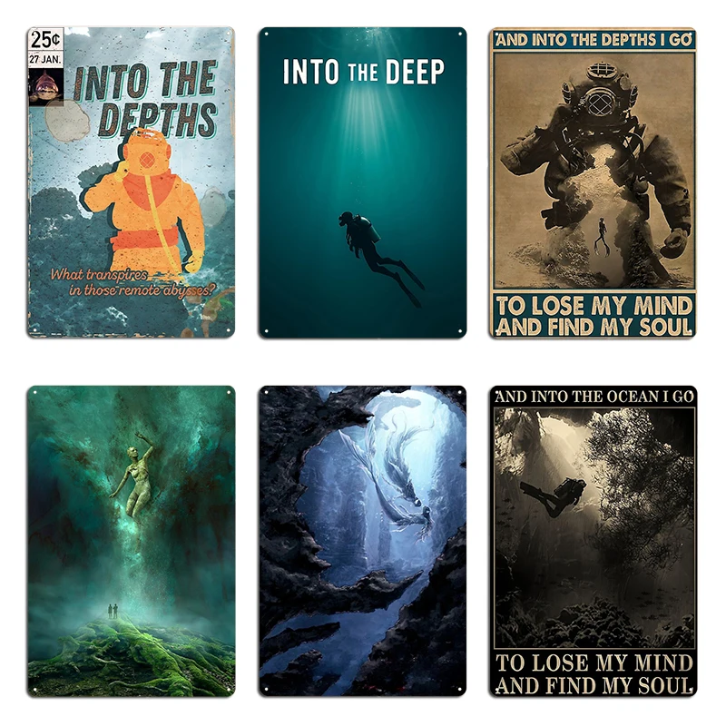 Into the Depths Into the Deep Diver in the Sunlight Fantastic Forest IV Metal Pub designer Rusty Home Tin Sign Poster