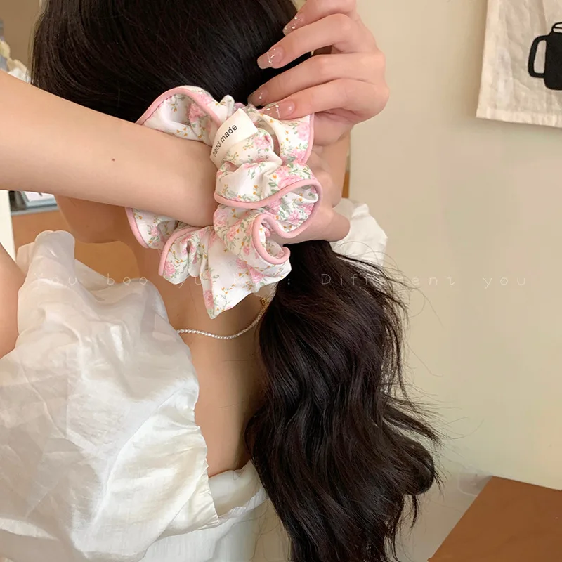 

Korean Woman Beautiful Flowers Printing Elastics Hair Band Simplicity Scrunchies Hair Ties Ladies Ponytail Hold Hair Accessories