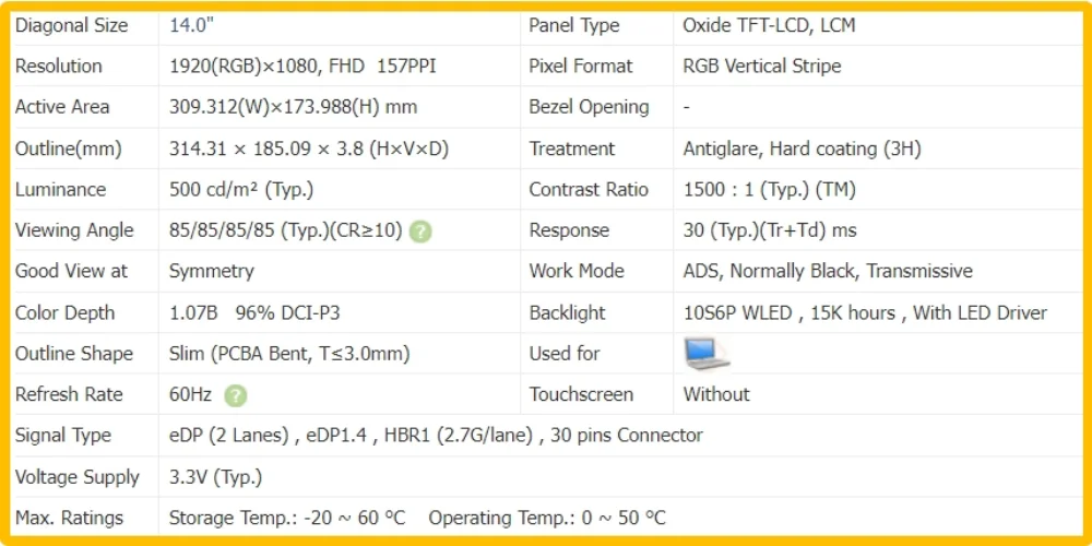 Imagem -02 - Ecrã Lcd para Notebook Ne140fhm-n62 Ne140fhm N62 14 sem Toque Painel Ips Fhd 1920x1080 Edp 30 Pinos 60hz Magro